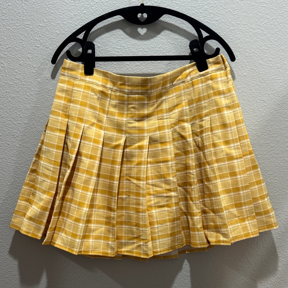 NWT Sangtree Yellow Plaid Pleated Skirt w/ Lining & Built-In Shorts – SZ 24–26